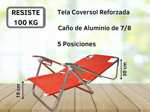 Imagen 5 de 9 de Reposera Aluminio 5 Posiciones Baja Kit X2- Disentino®