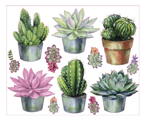 Imagen 2 de 4 de Vinilos Decorativos Cactus Grande Suculentas Plantas Macetas