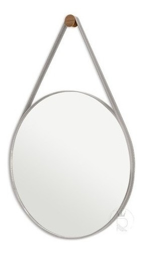 Espelho Decorativo Redondo 60cm Adnet Suspenso C/ Alça Couro