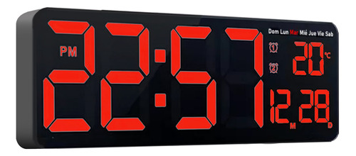 Reloj Pared Digital 40x13cm Grande Dia Fecha Hora Temp Led R