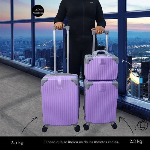 Kit 3 Maletas Para Viaje Con Ruedas Carry On 20 18 Y 14 Pul Lila 5863-6