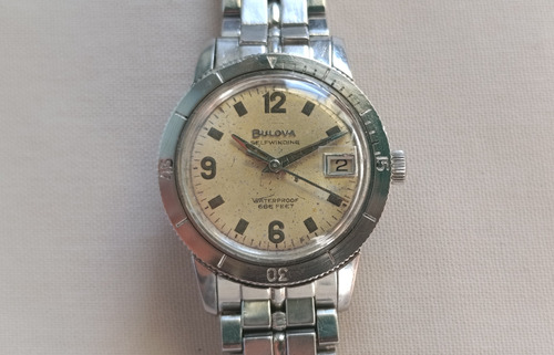 Reloj Bulova Snorkel Waterproof 666 Ft. Devil Diver 1965 Plateado Plateado Beige (Usado)