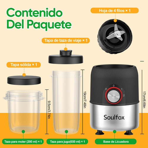 Soulfox Portátil 2 En 1 1000w Licuadora Eléctrica Para Frutas Y Verduras,motor Poderoso,gran Capacidad,fácil Limpieza
