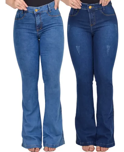Calça Jeans Feminina Flare Levanta Bumbum Cintura Alta Top - Miniatura 2