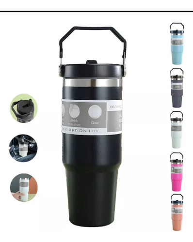 Botella Simil Stanley Flyp Straw 900ml Varios Colores Lila