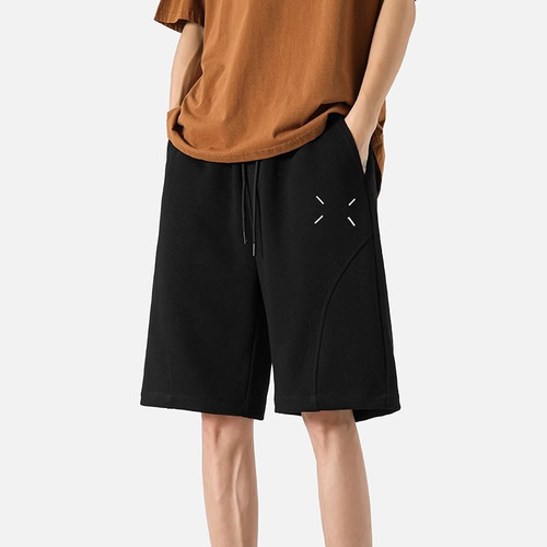 Pantalones Cortos Deportivos Bordados Con Cordón Y Pernera A