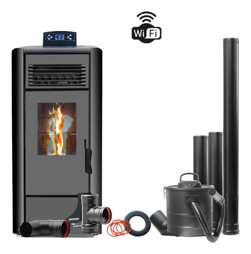 Estufa Pellet Kroner 10 Kw + Wifi + Kit Pared+ Asp Regalo