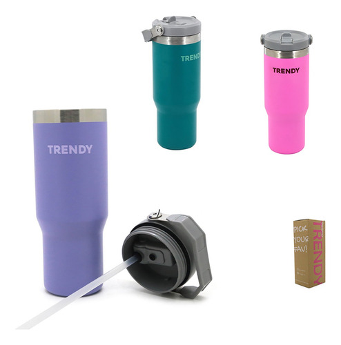 Vaso Trendy 900ml Acero Inoxidable Hermético Con Asas Verde Lisa