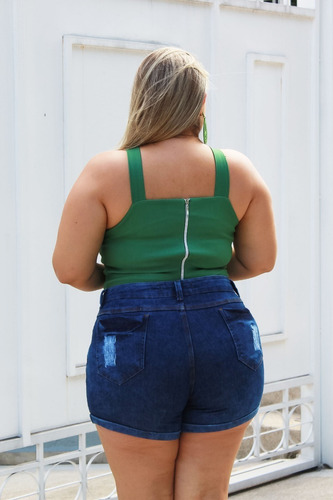 Imagem 5 de 7 de Short Jeans Plus Size Feminino Cintura Alta Com Lycra 46 54