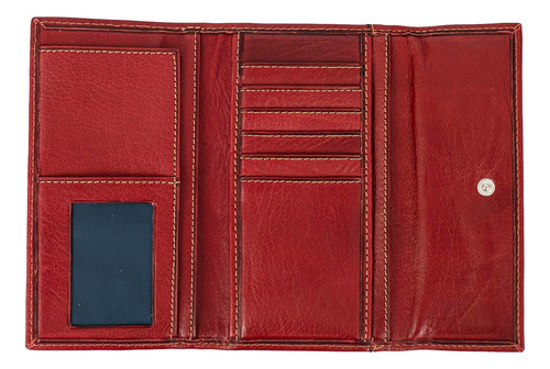 Billetera Mujer Cuero Tarjetero Largo Liso Premium Briganti Rojo Lisa
