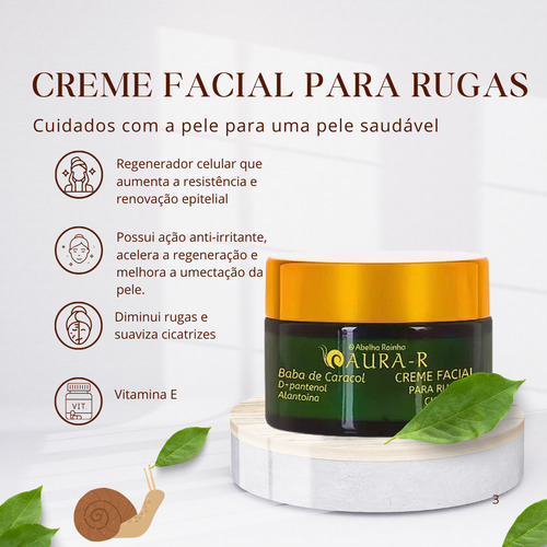 Creme Facial + Sérum Aura-r Baba De Caracol - Abelha Rainha Momento De Aplicação Dia/noite Tipo De Pele Todo Tipo De Pele