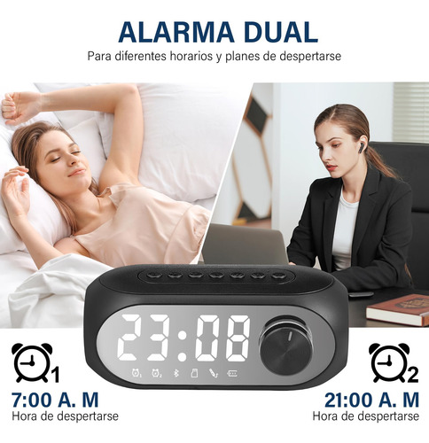 Reloj Despertador Digital Con Altavoz Bluetooth Con Radio
