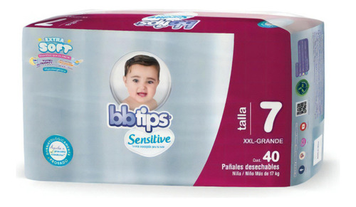 Pañales Bbtips Talla 7 Xxxg Unisex Sobre 17 Kg 40 Unidades