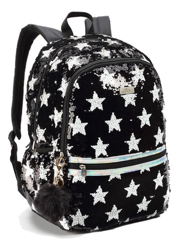 Mochila De Costas Paetê Estrelas Meninas Juvenil Escolar