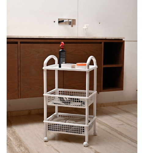 Carrito Organizador Italhome Multiusos Con 3 Cestas Blanco