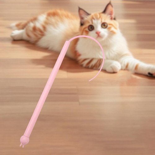 Cat Teaser Stick Mouse Tail Interactive Kitten Toy Cat Rosa