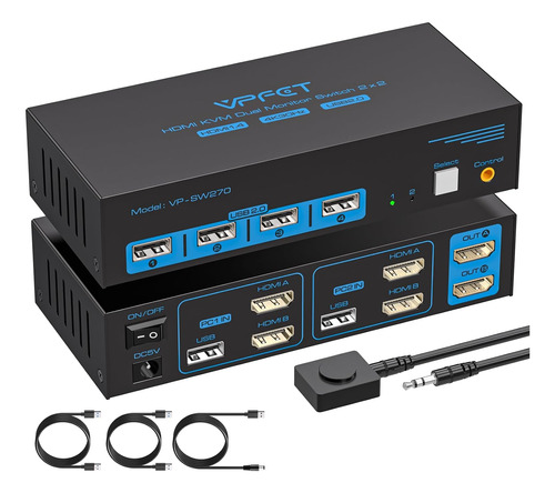 Interruptor Kvm Hdmi 4k30hz 2 Monitores 2 Computadoras ...