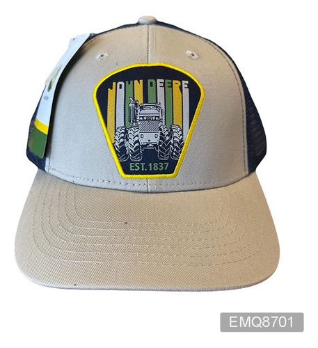 Gorra John Deere Con Aplique De Tractor Beige Yb Malla Azul