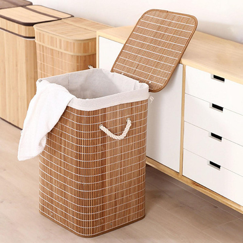 Cesto De Ropa Sucia Plegable De Bambú Tejido Para Toallas,