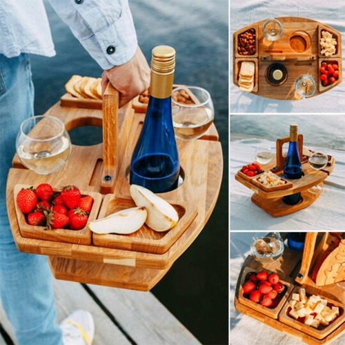 Plato De Vino Con Frutas Integrado, Tabla Portátil De Madera