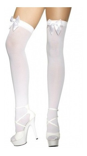 Medias Buscaneras Sexy ! Opaca Blanco Con Lazo Laterales
