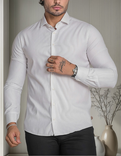 Camisa Social Slim Masculina Manga Longa Básica Confortável
