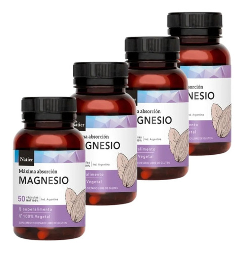 Magnesio Natier X50 Capsulas Fatiga Estres Ansiedad X4 Unid