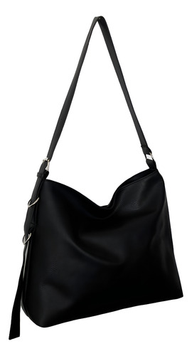 Cartera Shoulder Bag Lauren Correa Regulable Moda Negro Lisa Plateado Mismo Color