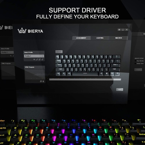 Teclado Gaming Dierya Dk61e, Mecánico, 60%, Ergonómico, Rgb