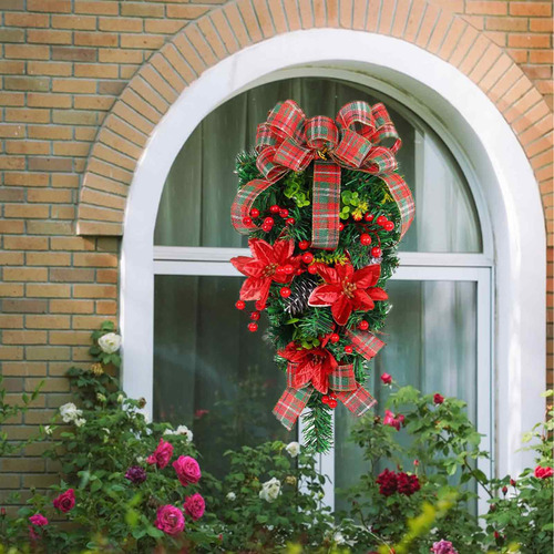 Corona De Flores De Navidad Para Colgar En Forma De Árbol Ro