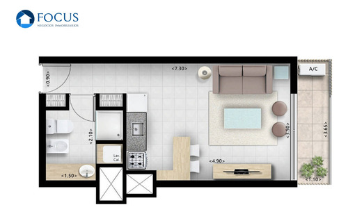 Venta Apartamento Monoambiente Con Terraza En Pocitos