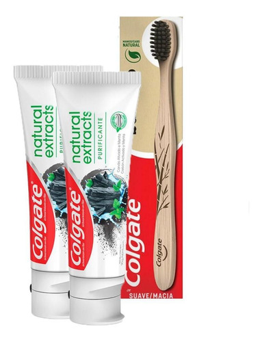 Kit 2 Gel Dental Colgate Natural Extracts + Escova Bamboo