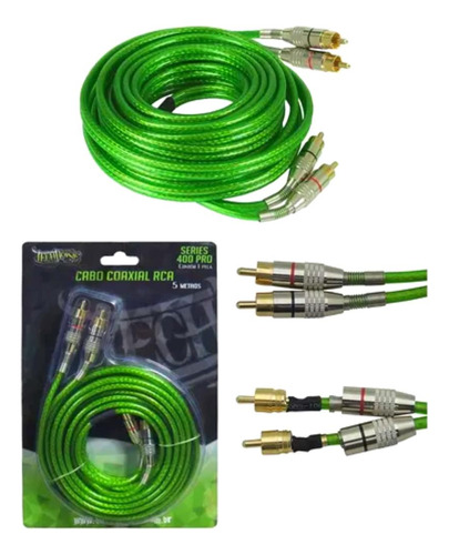 Rca Blindado 5 Metros Technoise 400 Pro Verde