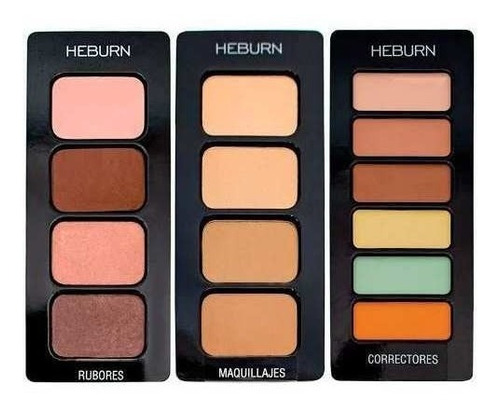 Set X3 Paletas Heburn Maquillaje Corrector + Rubor + Polvo