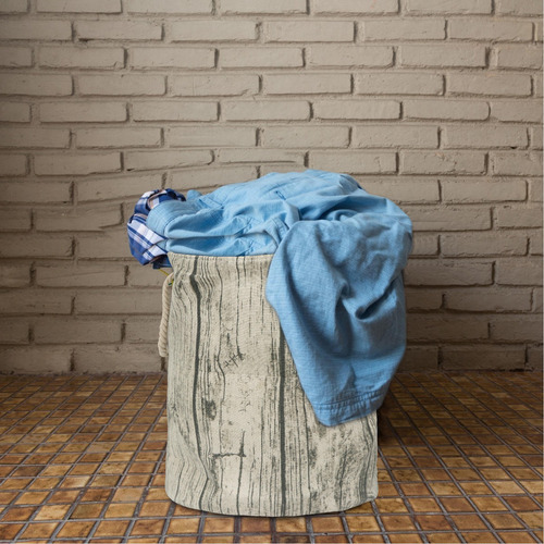 Cesta De Lavandería De Madera Con Estampado De Pilotes