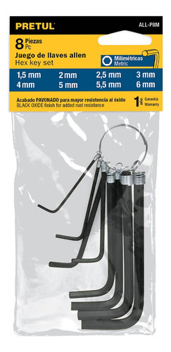 Juego Pretul 8 Llaves Allen Mm Punta Hex Tipo Llavero