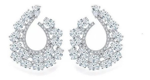 Aretes Rodio Platinado Swarovski Zc Garigol Ovalos Saphire