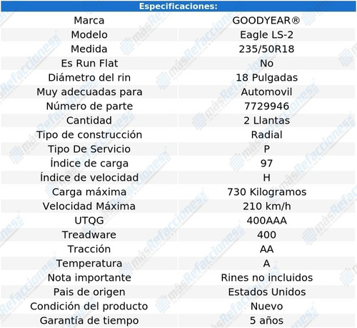 Par De Llantas 235/50r18 97h Goodyear Eagle Ls-2