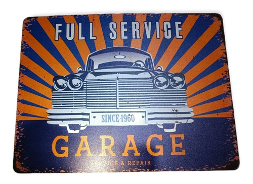 Cartel Metálico Estilo Vintage Fully Services Garage 40x30cm