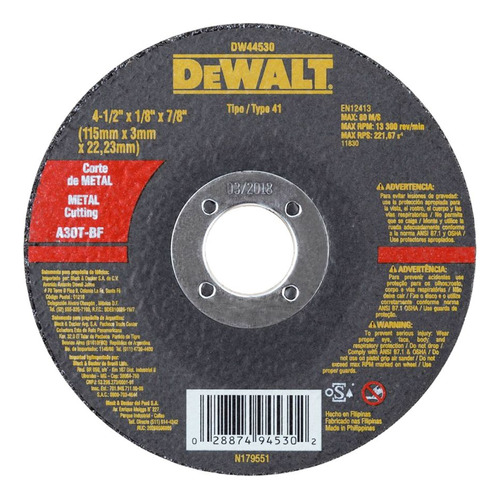 Disco De Corte Para Metal 4 1/2 X1/8  Dewalt Dw44530