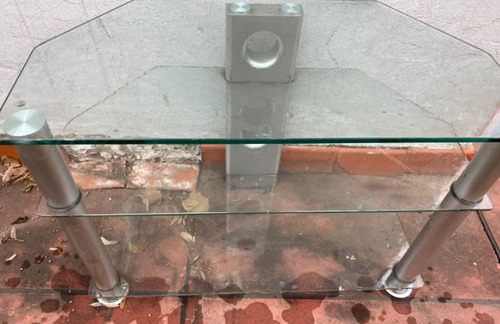 Mesa Tv, Vidrio Grueso Y Aluminio Ancho 76 Alto 53 Prof 39 Gris