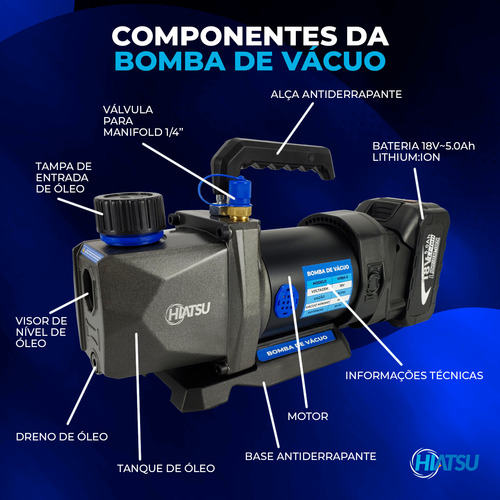 Bomba De Vácuo 3cfm A Bateria Vpbh-3 Motor Brushless Hiatsu