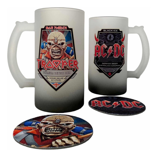 Tarro Ac/dc + Iron Maiden Con 2 Porta Vasos, El Dúo Correcto