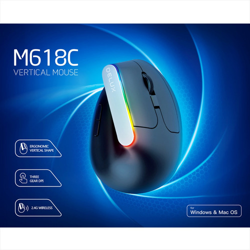Imagen 3 de 10 de Mouse Vertical Ergonómico Inalámbrico Delux M618c, 6 Botones