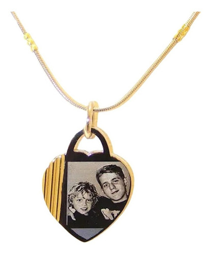 Foto Medalla Acero Quirúrgico Oro Corazón 24x18mm Cadena Color Plateado