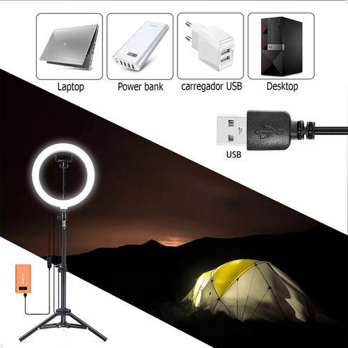 Ring Light LED 26cm 10" com dimmer e Tripé Ajustável Suporte para Celular e 3 Cores de Luz Marca Lorben