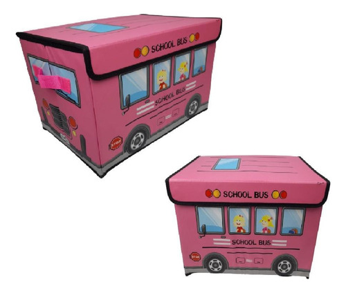 Puff Organizador Bau Caixa Brinquedos Multiuso Rosa Infantil