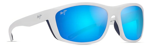 Gafas De Sol Envueltas Maui Jim Nuu Landing - Polarizadas, Color: Blanco Con Goma Azul/navy/blue Hawaii