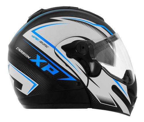 Capacete Escamoteável Mixs Captiva Viseira Solar Óculos Fumê Cor Carbon XP Azul Tamanho do capacete 58