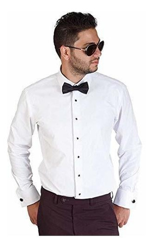 Azar Man Camisa De Vestir De Esmoquin Blanca Con Puños Franc